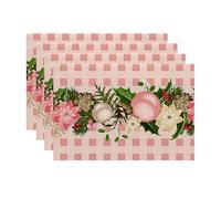 YGBWAOV 4 Manteles Individuales Navideños de Color Rosa Nieve con Árboles de Navidad, Manteles Individuales de Invierno para Decoración de Cocina y Comedor J