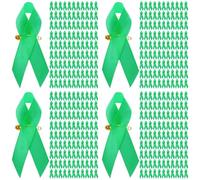 YGBWAOV 400 Piezas de Cinta de Conciencia, Cinta de SatéN, Alfileres de Solapa, Cintas de Tela con Alfileres de Seguridad para Mujeres y Hombres (Verde)