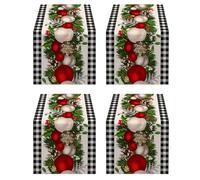 YGBWAOV 4X Camino de Mesa Navideño Una Cuadros en Y Negro, Decoración Navideña Una Cuadros, Decoración Navideña para el Hogar Y la Cocina