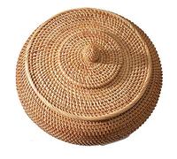 YGBWAOV Cajas de RatáN con Tapa Bandeja de Mimbre Multiusos Tejida a Mano con Fibra de RatáN Duradera Redonda de 11 Pulgadas de DiáMetro