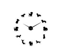 YGBWAOV DIY Dachshund Wall Art Wiener-Dog Puppy Dog Pet Reloj de Pared Gigante Sin con Efecto Espejo Salchicha Perro Reloj Grande Reloj de Pared Negro