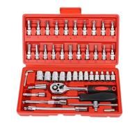 YGBWAOV Juego de 46 Herramientas de Reparación de Automóviles, Juego de Dados, Llave Dinamométrica de Trinquete, Juego de Herramientas de Reparación de Automóviles, Color Rojo