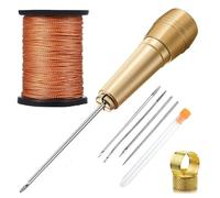 YGBWAOV Juego de Herramientas para Manualidades de, Kit de Reparación, 3 Agujas de Punzón para Coser de Lona, Hilo de Nailon de 50 M y 2 Dedales