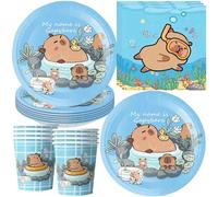 YGCHEN Capybara Vajilla de Fiesta Decoracion Cumpleaños Cubiertos Animales Party Supplies Capybara Platos Taza Papel Servilleta Decoración de Fiesta de Cumpleaños 10 Invitados