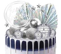 YGCHEN Discoteca Decoración para Tartas Bola Cumpleaños Decoración de Pastel Happy Birthday Cake Topper Hojas de Palma Topper de Tarta Disco Fiesta de Cumpleaños 28 Piezas