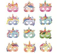 YGCHEN Máscaras de Unicornio Máscara Animales Cumpleaños Mascarilla Unicornio Máscaras de Papel Niños Mask para Halloween Carnaval Navidad Fiestas de Cumpleaños 12 Piezas