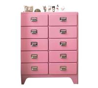 YGDYFDC Taquillas Modernas Gabinete Lateral Retro For Sofá, Cajón De Metal, Almacenamiento Decorativo, Diez Cajones, Gabinete Lateral For Sala De Estar Cómoda con Cajones(Pink)