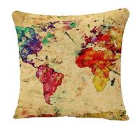 YGGQF - Funda de cojín cuadrada decorativa con diseño de mapa del mundo vintage, diseño abstracto de acuarela, funda de almohada cuadrada decorativa para el hogar, dormitorio, sala de estar