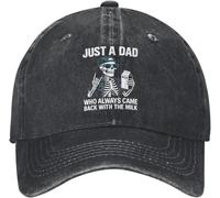 YGHAOWKJR Gorra de béisbol clásica con texto en inglés "Just A Dad Who Always Came Back with The Milk Sun" para hombres y mujeres, gorra de camionero lavada para correr