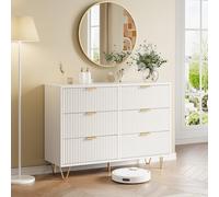 YGHQAP Cajonera con cajones, cómoda de madera con patas de metal y tirador de metal, estilo moderno para dormitorio, estudio, oficina, pasillo (blanco, 6 cajones)