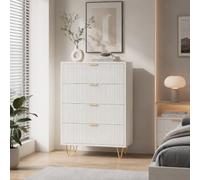 YGHQAP Cajonera De Madera Con Patas De Metal Y Tirador De Metal, Comoda De Almacenamiento De Estilo Moderno Para Dormitorio, Estudio, Oficina, Pasillo (Blanco, 4 Cajones)