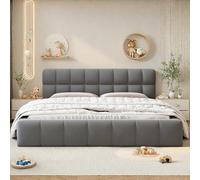 YGHQAP Cama tapizada Bubble, cama doble de 140 x 200 cm, con somier de láminas y respaldo suave, cama juvenil, cama plana, estructura de cama, de lino, sin colchón (gris, 140 * 200)