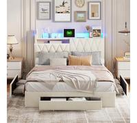 YGHQAP Cama tapizada de cama doble de 160 x 200 cm, cama LED con 3 cajones, cabecero de almacenamiento y función de carga USB, cama juvenil, estructura de cama con somier, terciopelo, sin colchón