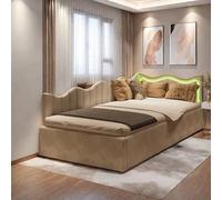 YGHQAP Cama tapizada, sofá cama extensible para 2 personas, cama nido de la misma altura, sofá cama con somieres y respaldo, cama multifunción, tela de terciopelo (beige-C, 90 x 200 cm)