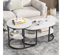 YGHQAP - Juego de 2 mesas bajas para repostería, mesa baja ovalada, redonda, efecto mármol, mesa baja moderna, con almacenamiento, auxiliar para sofá, sala de estar, dormitorio (negro-A)