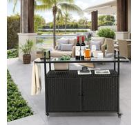 YGHQAP Mesa auxiliar de bar para exteriores con espacio de almacenamiento y un cubo de hielo, carrito multifuncional de ratán, para balcón, jardín, patio trasero, mesa alta resistente a la intemperie