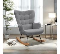 YGHQAP Silla mecedora de interior, sillón acolchado Relax con reposabrazos, diseño acolchado, mecedora escandinava relax, respaldo alto, para salón o dormitorio, gris oscuro, 68 x 75 x 92 cm