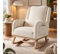 YGHQAP Sillón de relax y lactancia con patas de madera, cojín lumbar y 2 bolsillos laterales, silla de lectura para dormitorio y salón (beige-B)