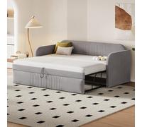 YGHQAP Sofá cama de 2 plazas, sofá cama Convertible 90/180 x 190 cm, camas acolchadas multifuncionales con camas nido y somier de láminas, lino, sin colchón (Gris)