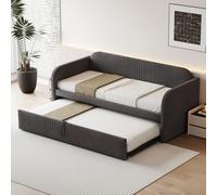 YGHQAP Sofá cama de 2 plazas, sofá cama Convertible 90/180 x 190 cm, camas acolchadas multifuncionales con camas nido y somier de láminas, lino, sin colchón (gris oscuro)
