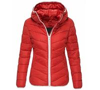 YGJKLIS Chaqueta Corta de algodón Delgada para Mujer de Invierno, Resistente al Agua, esquí cálido, Abrigo de Nieve, montaña Cortavientos con Capucha, Rojo, L