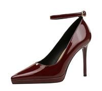 YGJKLIS Mujeres 10.5cm Color sólido Plataforma Tacones Altos Apuntado Cerrado Dedo del pie Tira de Tobillo estiletos Bombas para Baile vestidor (Rojo,40)