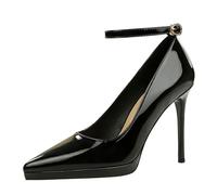 YGJKLIS Mujeres 10.5cm Color sólido Plataforma Tacones Altos Apuntado Cerrado Dedo del pie Tira de Tobillo estiletos Bombas para Baile vestidor (Negro,38)