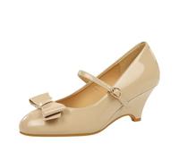 YGJKLIS Mujeres Cerrado Redondo pie Boda Partido Tacones Altos 6cm sólido cuña tacón Arco Tobillo Hebilla Bomba Sandalias (Caqui,35)