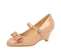 YGJKLIS Mujeres Cerrado Redondo pie Boda Partido Tacones Altos 6cm sólido cuña tacón Arco Tobillo Hebilla Bomba Sandalias (Color Desnudo,40)