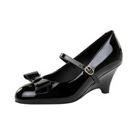 YGJKLIS Mujeres Cerrado Redondo pie Boda Partido Tacones Altos 6cm sólido cuña tacón Arco Tobillo Hebilla Bomba Sandalias (Negro,40)