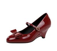 YGJKLIS Mujeres Cerrado Redondo pie Boda Partido Tacones Altos 6cm sólido cuña tacón Arco Tobillo Hebilla Bomba Sandalias (Rojo,36)
