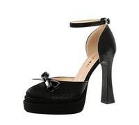 YGJKLIS Mujeres Cuadrado Cerrado pie Arco Tacones Altos 11.5cm Grueso Bloque Plataforma Bombas Partido Boda Zapatos de Moda (Negro,37)