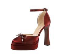 YGJKLIS Mujeres Cuadrado Cerrado pie Arco Tacones Altos 11.5cm Grueso Bloque Plataforma Bombas Partido Boda Zapatos de Moda (Rojo,36)