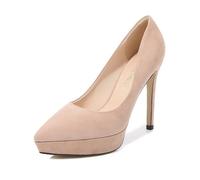 YGJKLIS Tacones Altos de 12 cm de Espesor para Mujeres, Piel volcada, Dedos Cerrados, Tacones Altos clásicos de Oficina cómodos Zapatos de Novia (Albaricoque,35)