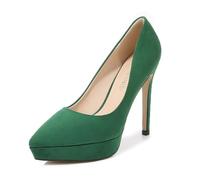 YGJKLIS Tacones Altos de 12 cm de Espesor para Mujeres, Piel volcada, Dedos Cerrados, Tacones Altos clásicos de Oficina cómodos Zapatos de Novia (Verde,35)