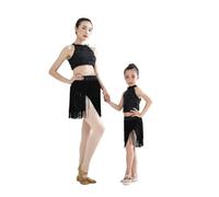 YGLEEULI Vestidos Danza Latina Vestido de Baile Latino for competición, Falda, Traje for Adultos, con borlas, Ideal for Entrenamiento, Lentejuelas y Vestido Discoteca(Black,Women 2XL)