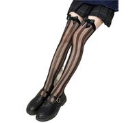 YGMNQAL 2pair Summer Dark Vertical Stripes Black Silk Jacquard Stretch Thigh High Socks Street Shot Hold-Ups Over-the-Knee(Bow Watermelon Stri)
