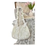 YGMNQAL 2PC Elegant Sweet Fresh Lace Handbag Bowknot Underarm Bag Floral Pleated Shoulder Pastoral Style Cloth Dumpling Shopping(Yellowcherry)