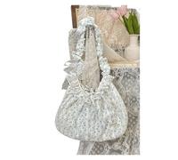 YGMNQAL 2PC Elegant Sweet Fresh Lace Handbag Bowknot Underarm Bag Floral Pleated Shoulder Pastoral Style Cloth Dumpling Shopping(Bluecherry)