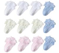 YGMNQAL 5 Pair / 12 Socks Lace Ruffle Princess Ankle Short Breathable Cotton White Pink(B,1-3 Years old)