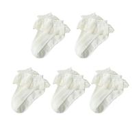 YGMNQAL 5 Pair / 12 Socks Lace Ruffle Princess Ankle Short Breathable Cotton White Pink(Beige,1-3 Years old)