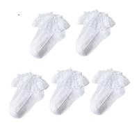 YGMNQAL 5 Pair / 12 Socks Lace Ruffle Princess Ankle Short Breathable Cotton White Pink(Black,1-3 Years old)