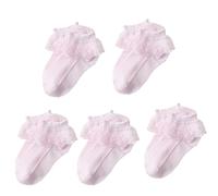 YGMNQAL 5 Pair / 12 Socks Lace Ruffle Princess Ankle Short Breathable Cotton White Pink(Black-2.2inch,4-7 Years old)