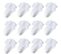 YGMNQAL 5 Pair / 12 Socks Lace Ruffle Princess Ankle Short Breathable Cotton White Pink(Green,4-7 Years old)