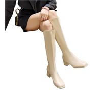 YGMNQAL Autumn And Winter Thigh-high Model Boots Thick Heel All Matching Slim Knight Square Head Mid-heel Elastic(Beige,39)