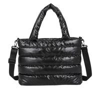 YGMNQAL Bags Women Winter Handbags Mobile Space Glossy Female Down Cotton-padded Jacket Shoulder Handbag(BLACK)
