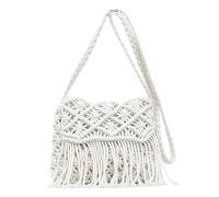 YGMNQAL Bolsas Tejidas Bolso tejido con borlas for mujer, diseño hueco, bolso de hombro único, cruzado literario(Beige)