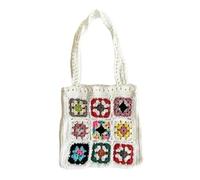 YGMNQAL Bolso De Ganchillo Mujer Bolso de playa tejido a mano con diseño floral, bolso de hombro de crochet(White)