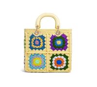 YGMNQAL Bolso Trenzado Mujer Bolso de mano de ganchillo cuadrado colorido for mujer, bolso de mano de punto de madera, bolso grande tejido a mano, bolso de compras grande(Color 1)
