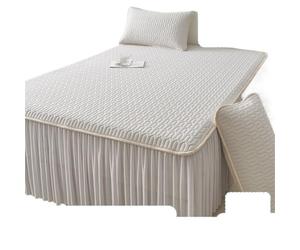 YGMNQAL Conjunto de Falda Cama refrescante Verano con Funda Almohada, Funda colchón Enfriador látex, Sábana Ajustable Transpirable, Ropa, Alfombrilla Queen King(Color1,90x200cm-2pcs)